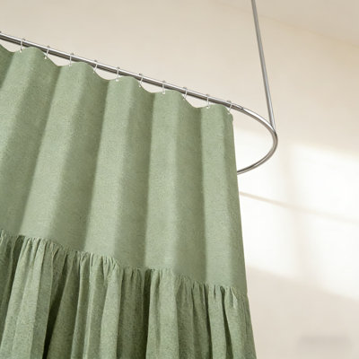 Rideau de douche extra long en mélange de lin avec ourlet à volants pour décor de maison de campagne et de salle de bain moderne