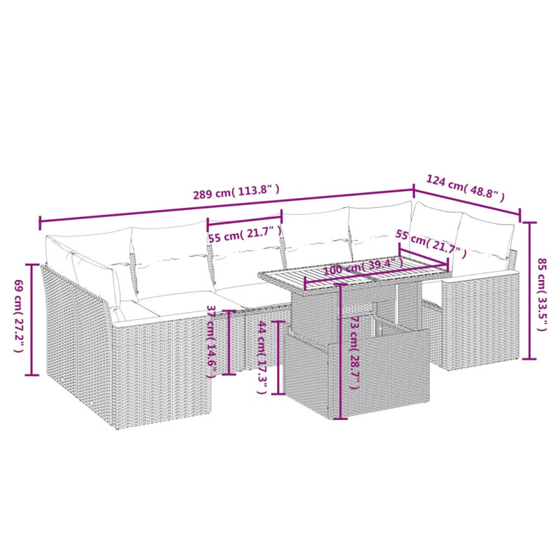 Ensemble de canapé de jardin Vidaxl gris