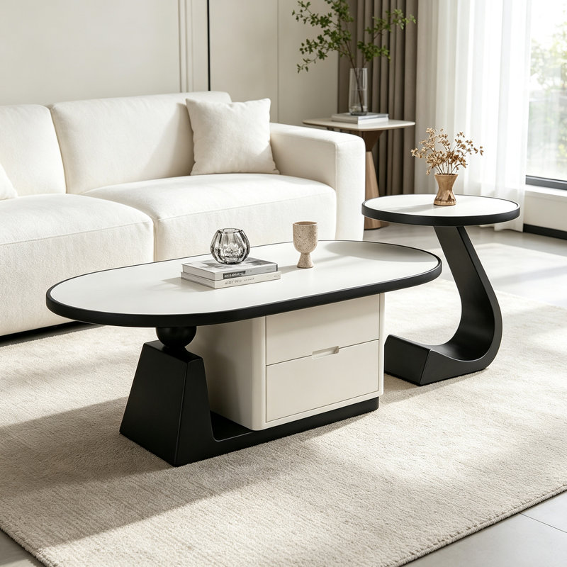 Table basse Cozy Living, H 15,74 po x l 51,18 po x P 27,55 po, Blanc/Noir