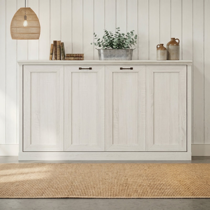 Rustic White Murphy Bed Frames, Bed that Folds into Wall