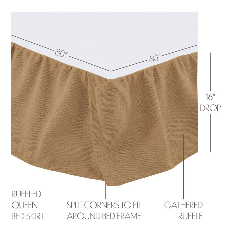Natural Tan Cotton Burlap Queen Bed Skirt with Split Corners