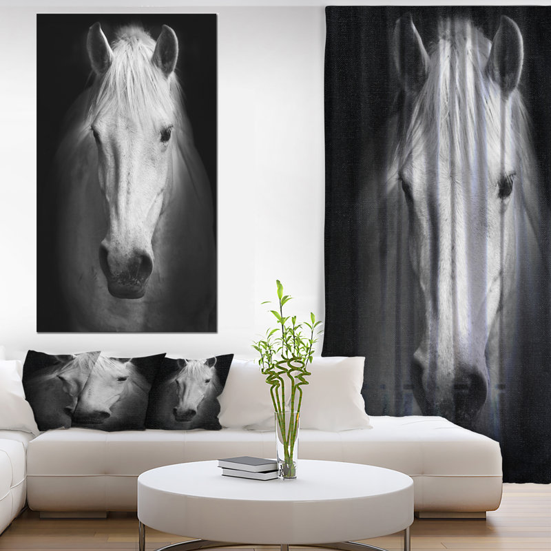 Cheval, reproduction d'art sur toile, cheval noir et blanc, H 60 po x l 28 po, Toile tendue, Sans cadre