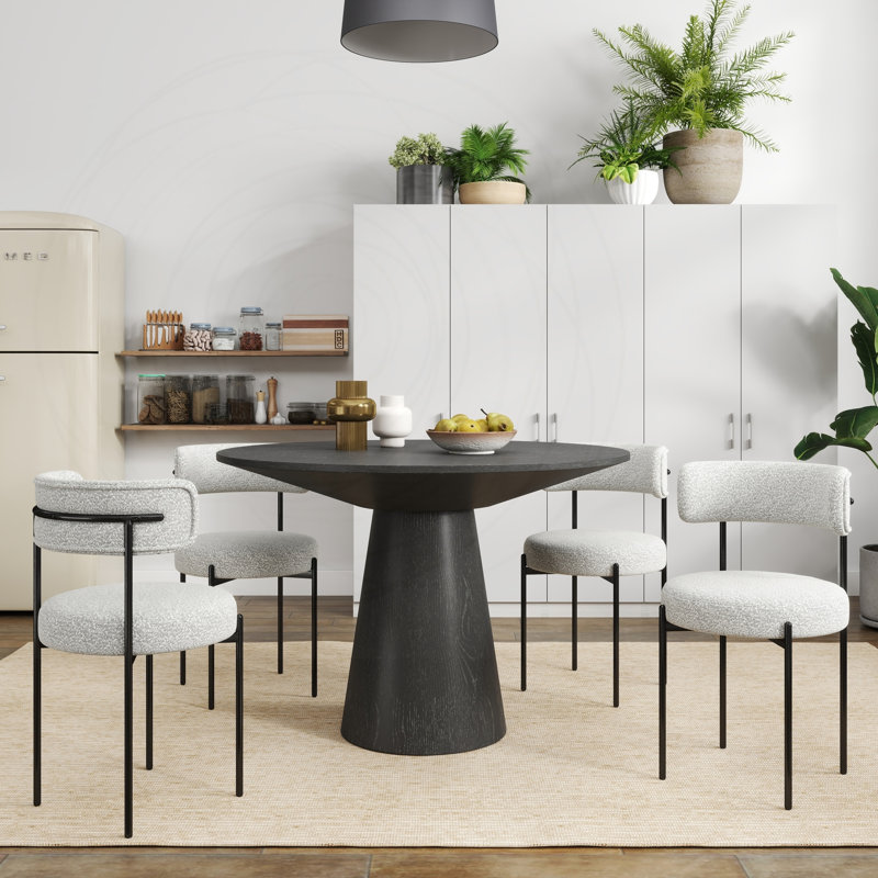 Ensemble de salle à manger rond Corff 5 pièces avec chaises bouclées, Noir, 5, Grey+White