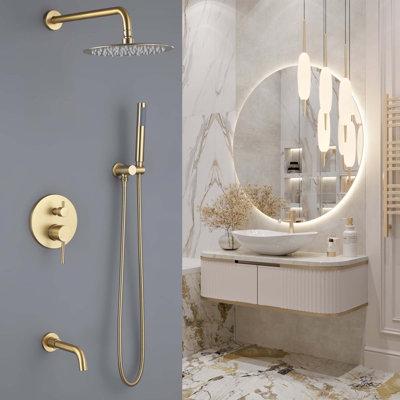 Système de douche complet encastré rond à une poignée avec pomme de douche à valve brute