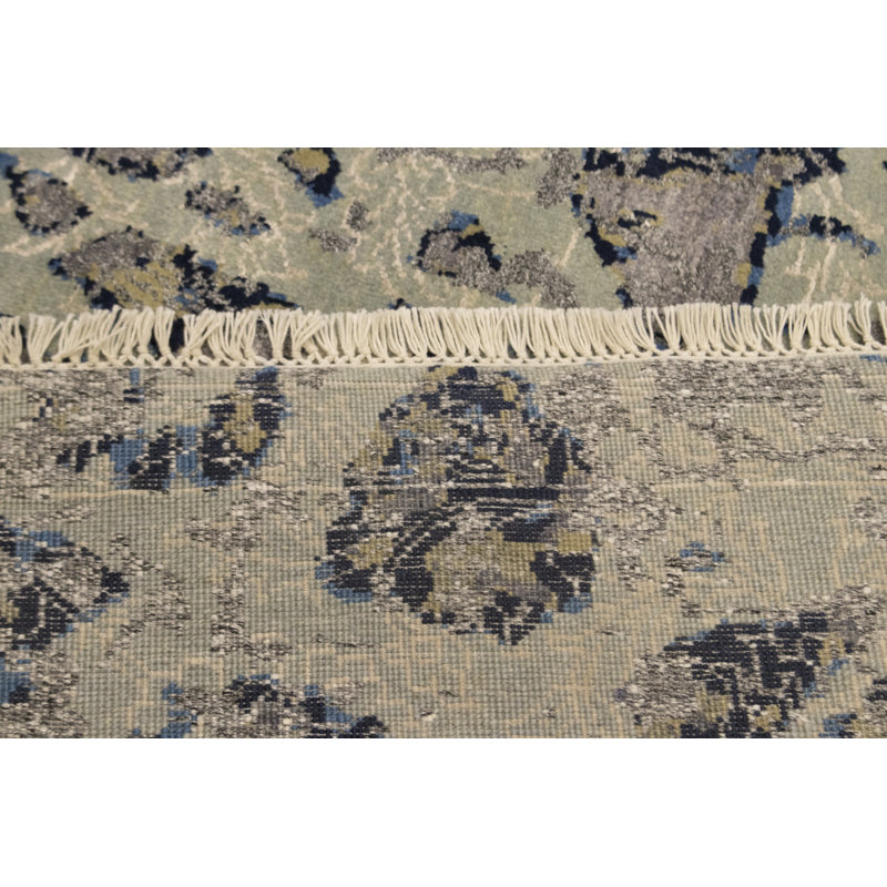 Tapis rectangulaire noué à la main gris / bleu / noir