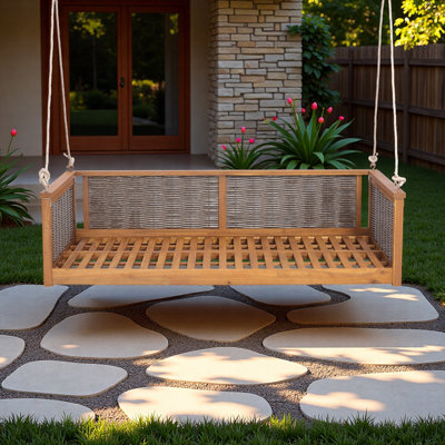 Outdoor Swing Bed With  Secure Rope System And Durable Rattan