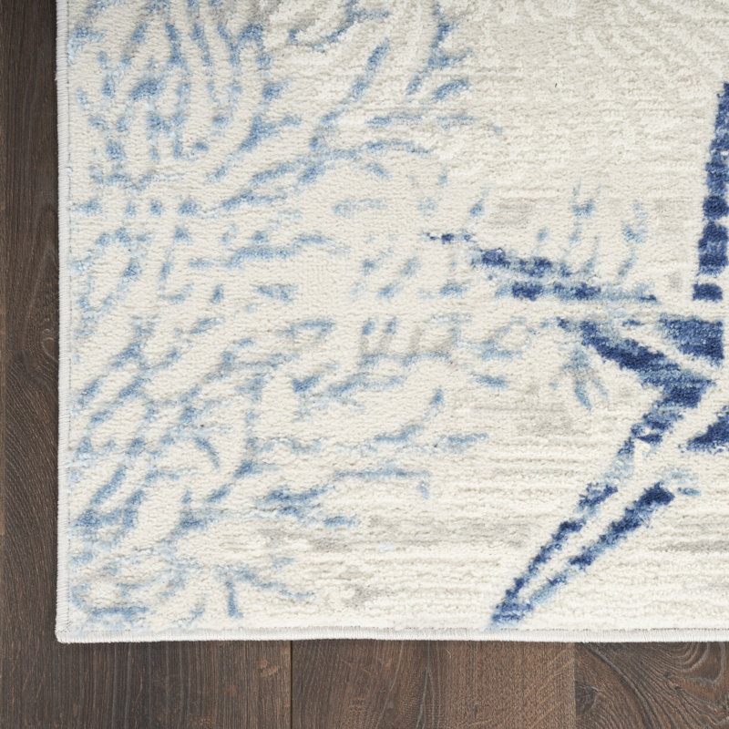 Tapis ivoire / bleu Lilyanna, Rectangle 3 pi x 5 pi
