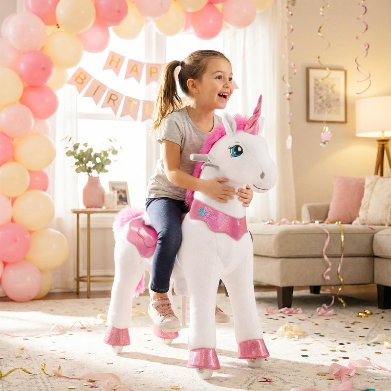 Model E Ride On Unicorn, Rose, Size 4 for Age 4-7