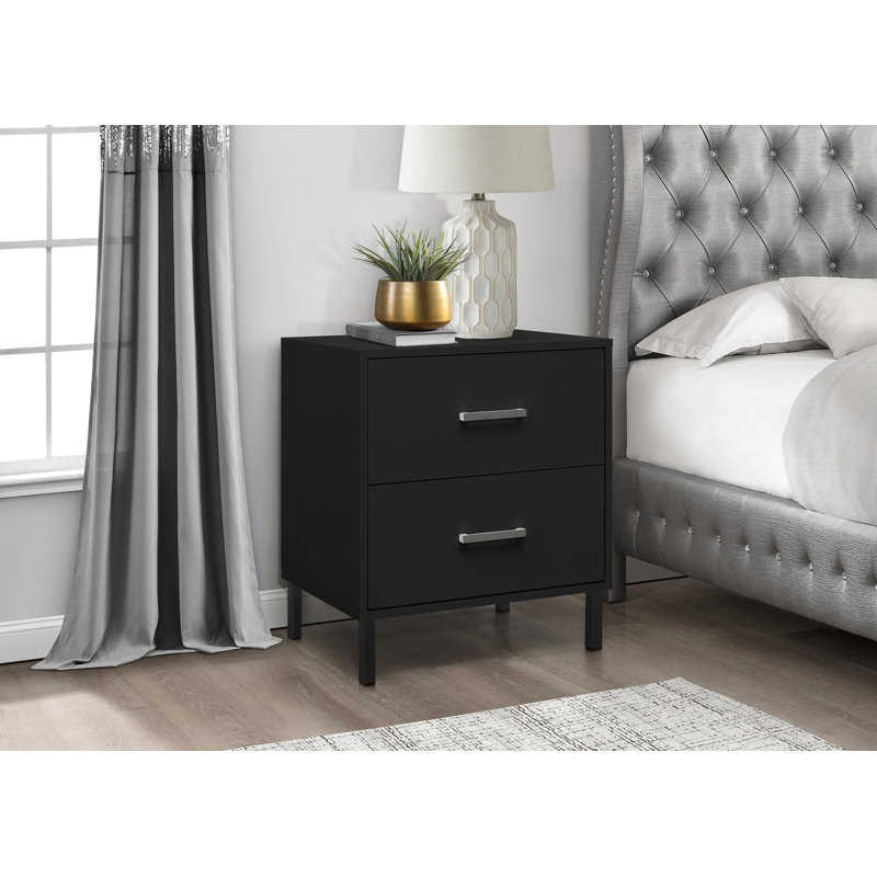 55.12cm W Particle Board / Chipboard Bedside Table, Black