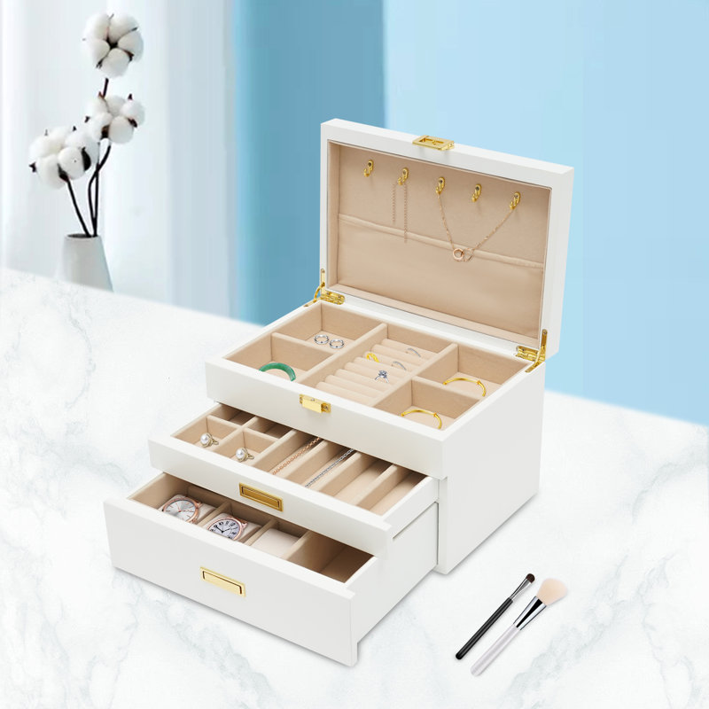 Boîte de rangement pour bijoux 3 couches, Blanc