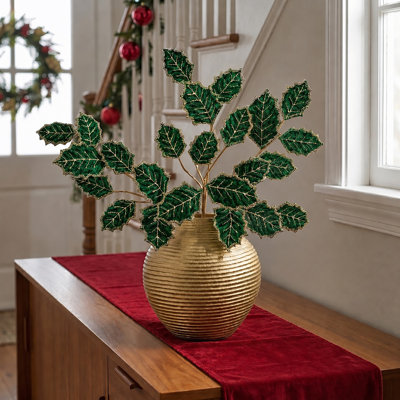 27" Beaded Velvet Leaf Spray