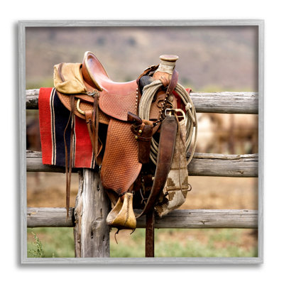 Ba-319-Framed " Western Saddle On Fence " by Danita Delimont