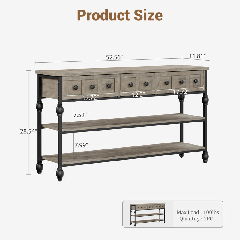 52.56" Console Table With 3 Drawers