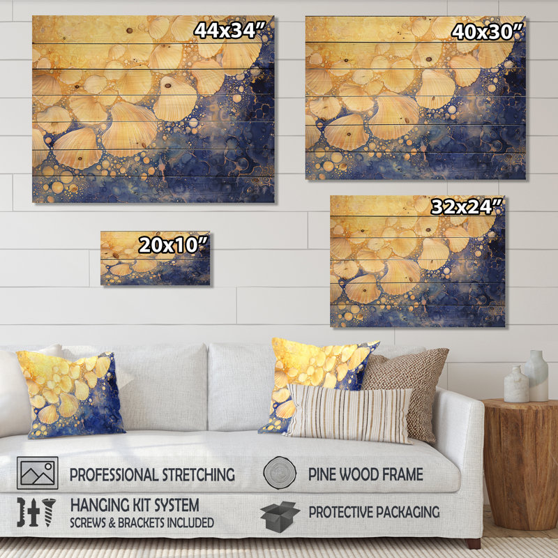 Cascade éthérée de coquillages II - Art mural traditionnel sur bois de pin naturel, H 10 po x l 20 po
