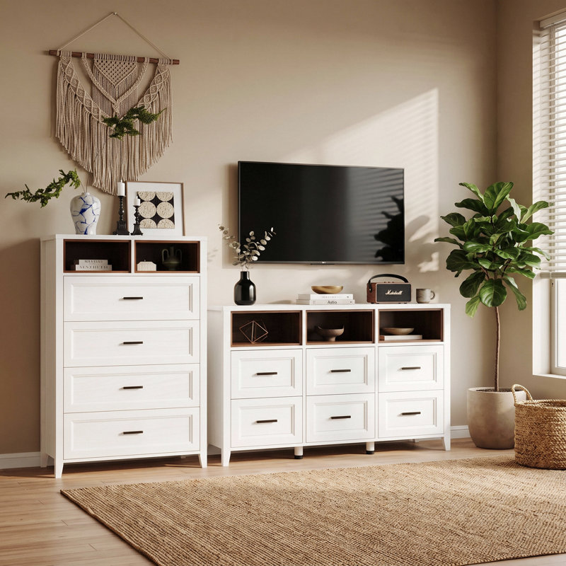 Ensemble de commode 2 pièces - Commode 4 tiroirs et commode 6 tiroirs, Blanc