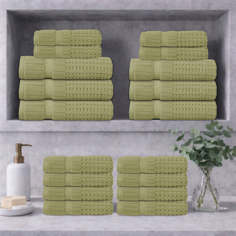 Ensemble de serviettes 18 pièces Willow - 100% coton peigné, qualité supérieure 630 g / m², vert, ultra doux et très absorbant (ensemble de 6 serviettes de bain, 12 serviettes de toilette)