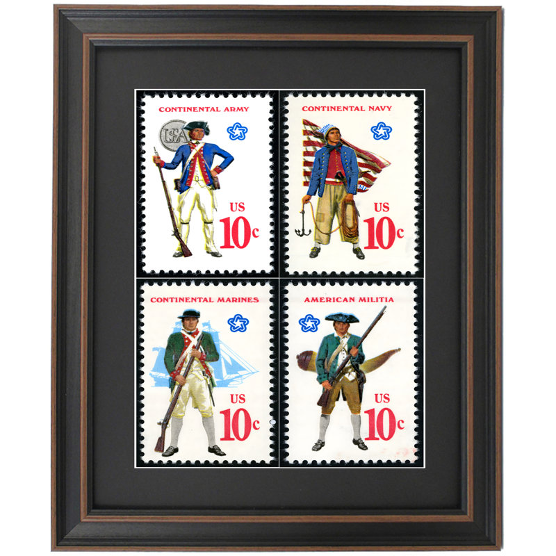 Timbre de la série 10c de l'uniforme militaire Continental, circa 1975 | Reproduction encadrée, H 36 po x l 24 po