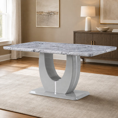Avdain 63" Modern American Rectangular Faux Marble Top Dining Table with U-shaped Pedestal Base