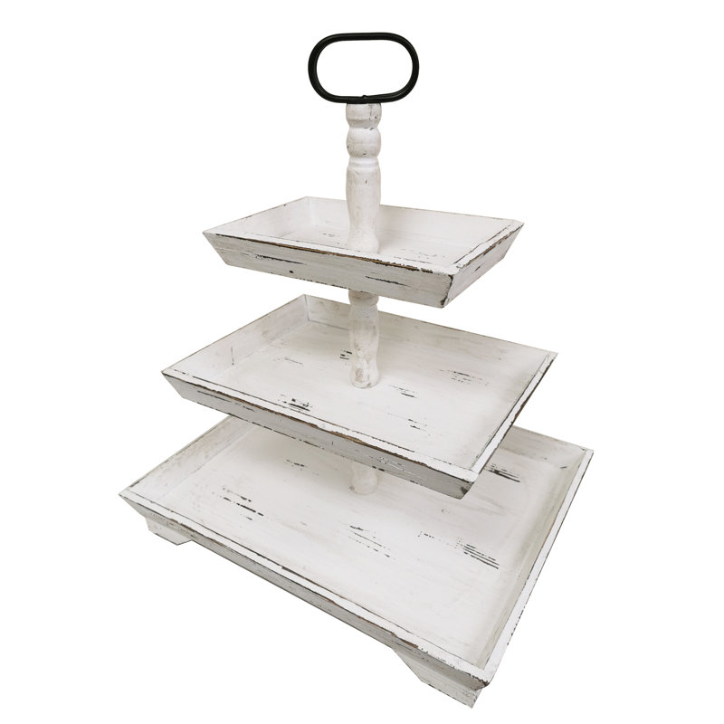Saturn Wood Tiered Stand, White