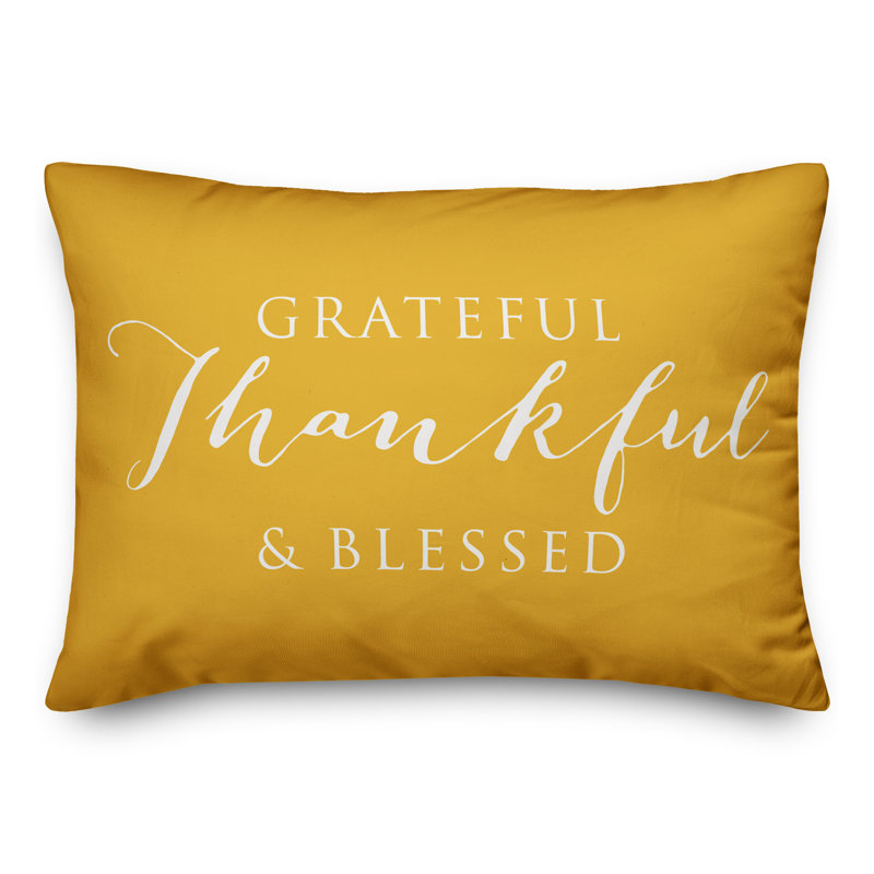 Grateful Thankful Blessed Outdoor Rectangular Pillow Cover & Insert, Yellow