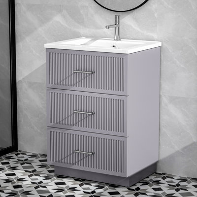 Atushi 24" Single Bathroom Vanity with Ceramic Top Freestanding Bathroom Vanity with 2 Drawers