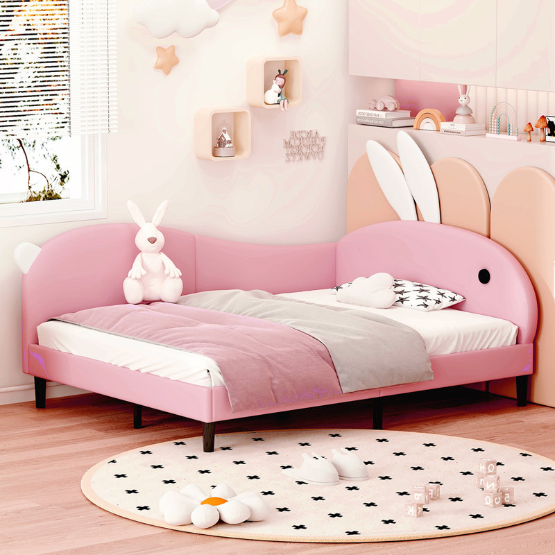 Full Size Upholstered Rabbit-Shape Daybed, Sofabed with Rabbit Ear Headboard for Playful and Functional Design, Full