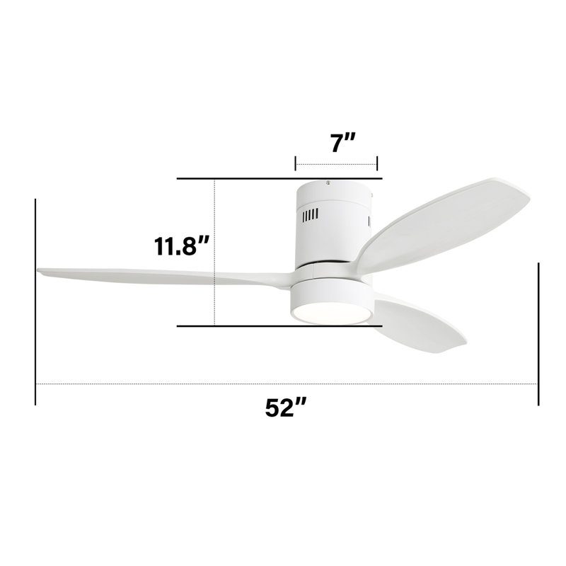 Ventilateur de plafond encastré en bois massif de 52 pouces avec moteur à courant continu réversible à télécommande 6 vitesses pour la maison