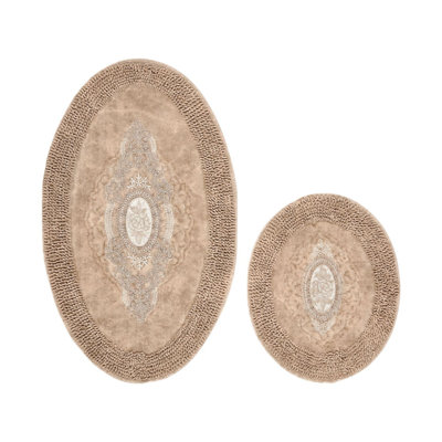 Soft Cotton Bathmat Set (2 Pieces), Light Brown | 100% Cotton, Non-Slip Underside | 19.7 x 23.6 inches & 23.6 x 39.4 inches | 1700 g/m², Machine Washable at 86°F | Perfect for Bathroom Comfort & Safety