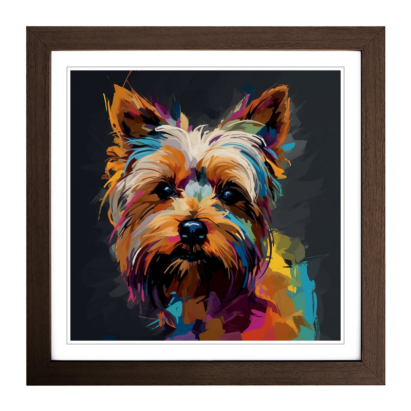Yorkshire Terrier Gestural Art - Framed Print, Walnut Framed