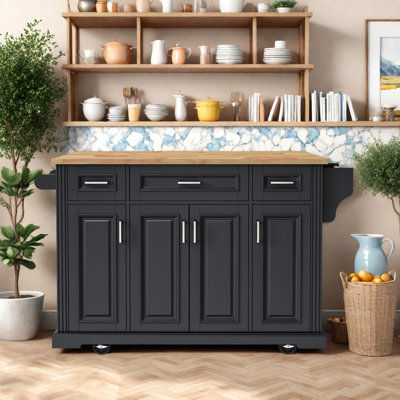 Large Kitchen Island with Drop Leaf, Rolling Cart, Storage, Drawers, and Wheels