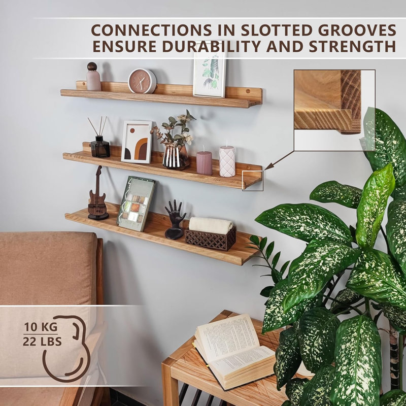 Natalynn 3 Piece Floating Shelf, Natural, 15.60cm H x 91.50cm W x 5.60cm D