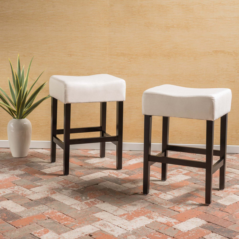 Ensemble de 2 tabourets de bar en cuir sans dossier, Tabouret de comptoir (siège d'une hauteur de 26,7, Crème, crème