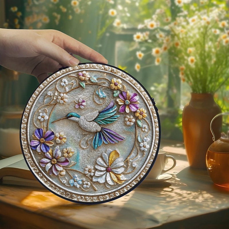 Colibri floral à vitrail pour fenêtre, 6,3 x 6,3 po (16 x 16 cm)