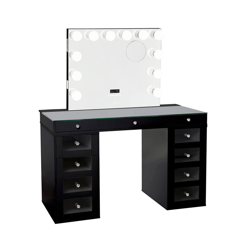 Ensemble de table avec miroir de coiffeuse style Hollywood et ensemble de 4 tiroirs Slaystation Plus 2.0