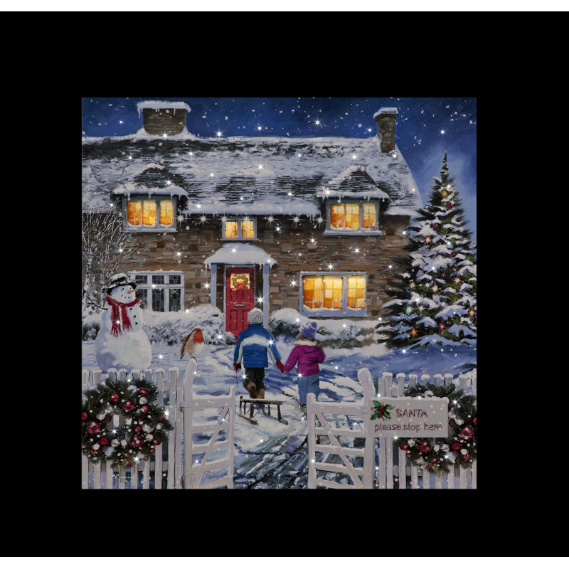 Santa Please Stop Here Snowy Cottage - Wrapped Canvas Painting
