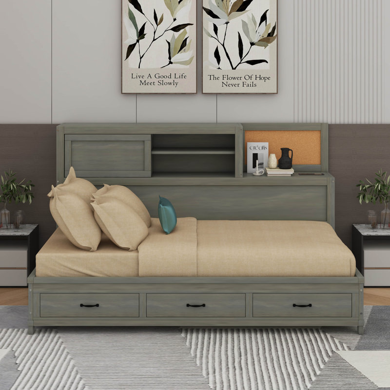 Wooden Daybed With Drawers, Shelf And USB Ports, Twin, Gray