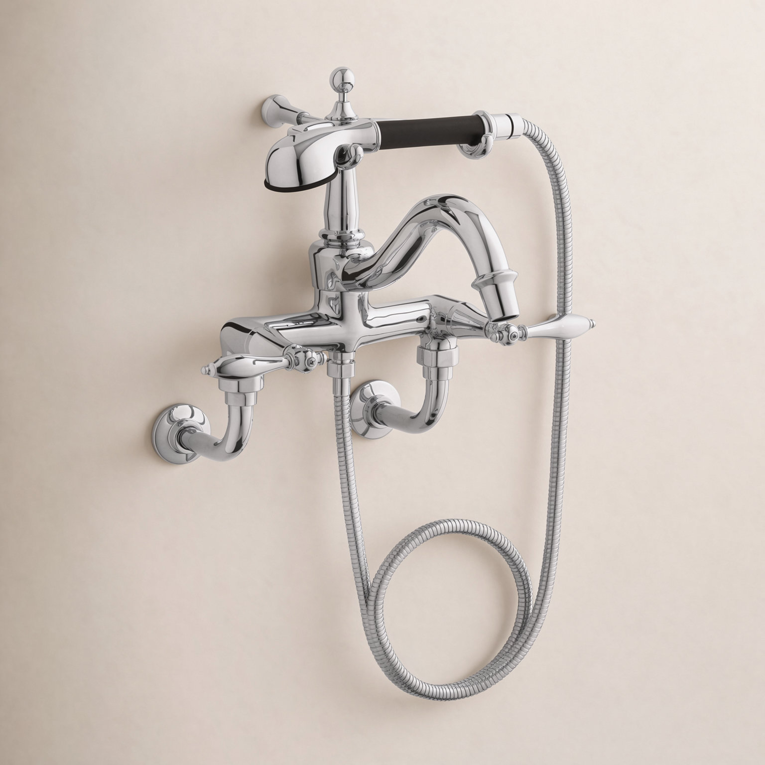 Finial Wall-Mounted Clawfoot Tub Faucet, Polished Chrome