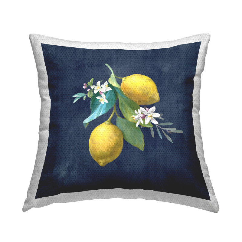Coussin d'extérieur imprimé grappe de citron sur fond bleu par Danhui Nai