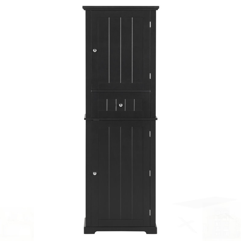 Grande armoire de rangement autoportante pour salle de bain avec tiroir et tablette réglable, panneau de fibres à densité moyenne avec finition peinte