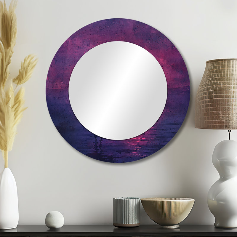 Lavender Flamingo Silhouette In The Night I - Flamingo Animal Mirror Wall Decor - Printed On Metal, 23" x 23"