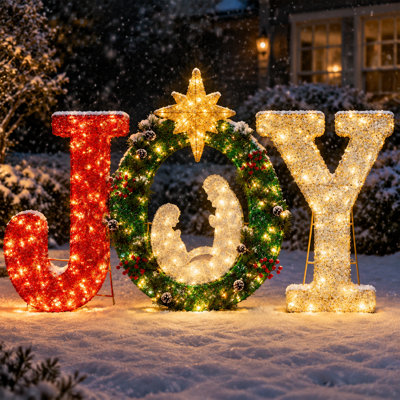 3.8 ft. Lighted Outdoor Nativity Scene with 210 LED Lights, Waterproof Yard Sign for Lawn or Porch