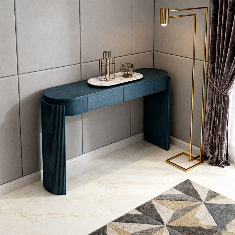 Console avec plateau ovale et deux tiroirs, Marine