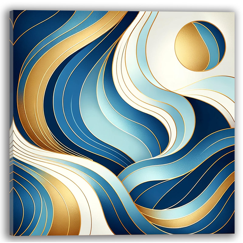 «Golden Swirls Nautical - Abstract Ocean Waves», reproduction d'art sur toile, H 40 po x l 40 po x P 1,5 po