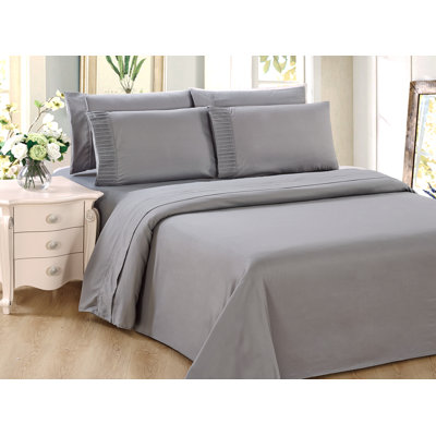 Marina Decoration Home Bedding Bedroom essentials Bedsheet Ultra Soft Silky Deep Pocket Solid Cooling Rayon from Bamboo All Season Pleated 6 Pieces Sheet Set with 4 Pillowcases, Silver Colour Queen Size