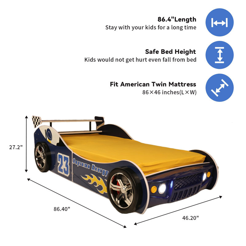 Lit voiture simple pour enfants Zoomie, Bleu