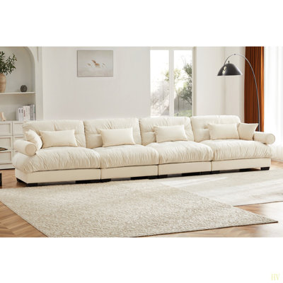 Comfort Oversized Modular Velvet Sectional Sofa Couch With Movable Ottoman,Corner Sectional With Bolstered Armrests, Deep Seat Cloud Couch, Convertible L Shaped Couch For Living Room