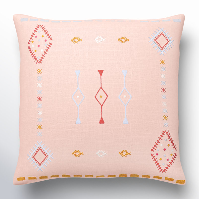 Housse de coussin décoratif DecAT, 22 po x 22 po, Bleu pâle / moutarde / rose poussiéreux, Polyester