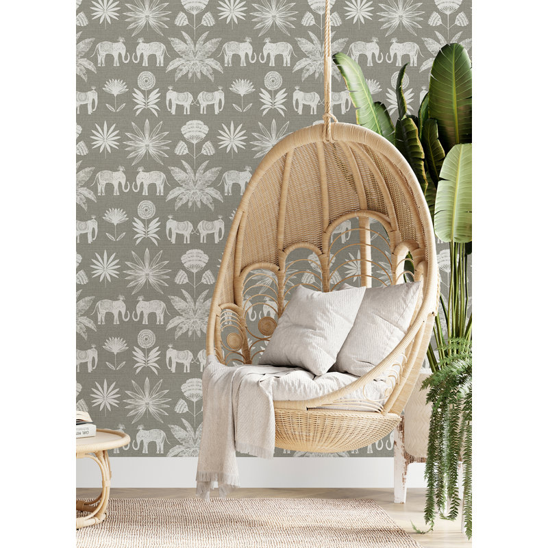 Maravilla Tropical Elephant Luxury Wallpaper, Dove