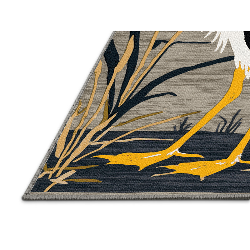  Tapis lavable noir à couronne héron, Rond 8 pi