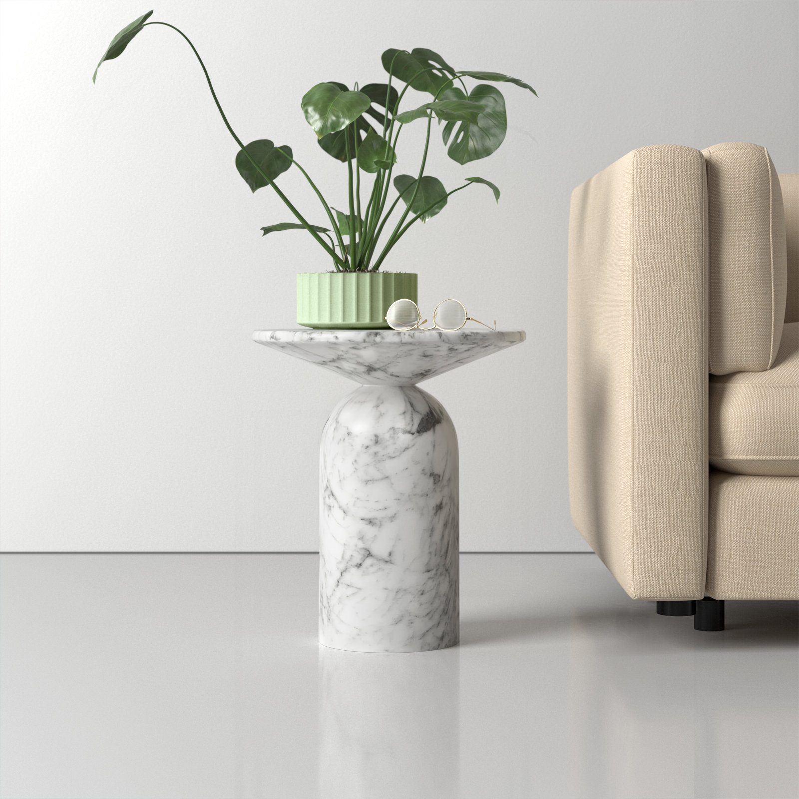 Dalissa 18" End Table, White Marble